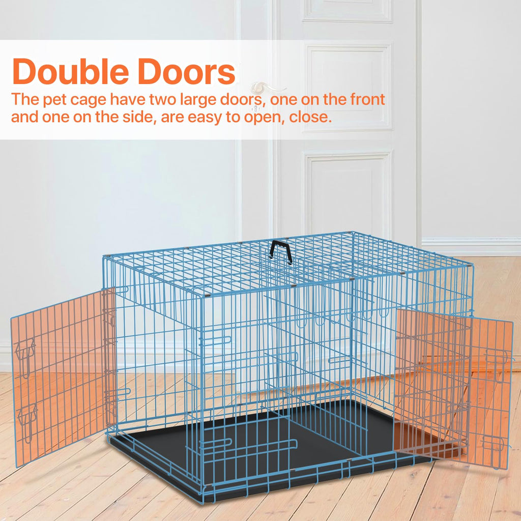 Folding Metal Dog Crate with Plastic Tray & Divider W2154