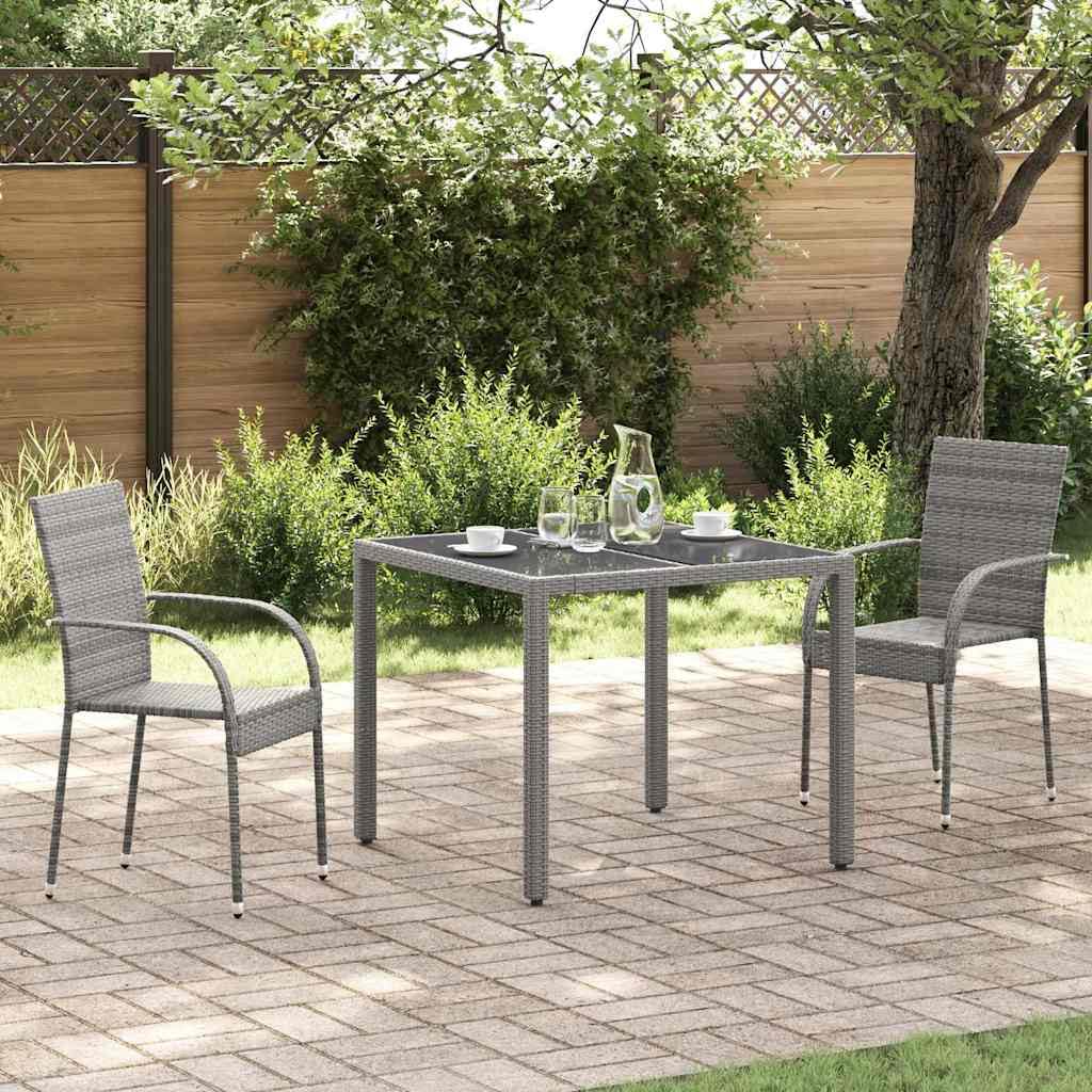 2 Pcs Grey Poly Rattan Stackable Patio Chairs J8417