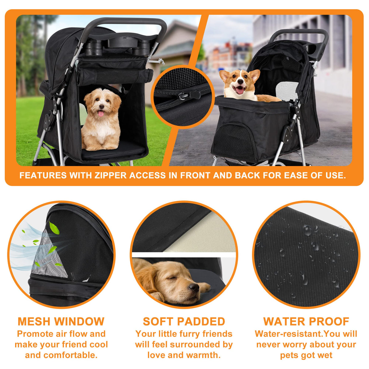 4 Wheels Foldable Pet Stroller with Storage Basket and Cup Holder R950032