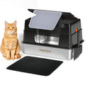 XL Stainless Steel Enclosed Cat Litter Box with Flip-Up Lid Q703