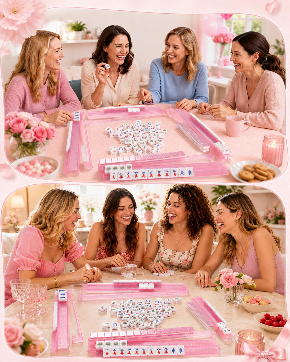 Pink Glitter Acrylic Mahjong Racks with Pushers Set of 4 C42829