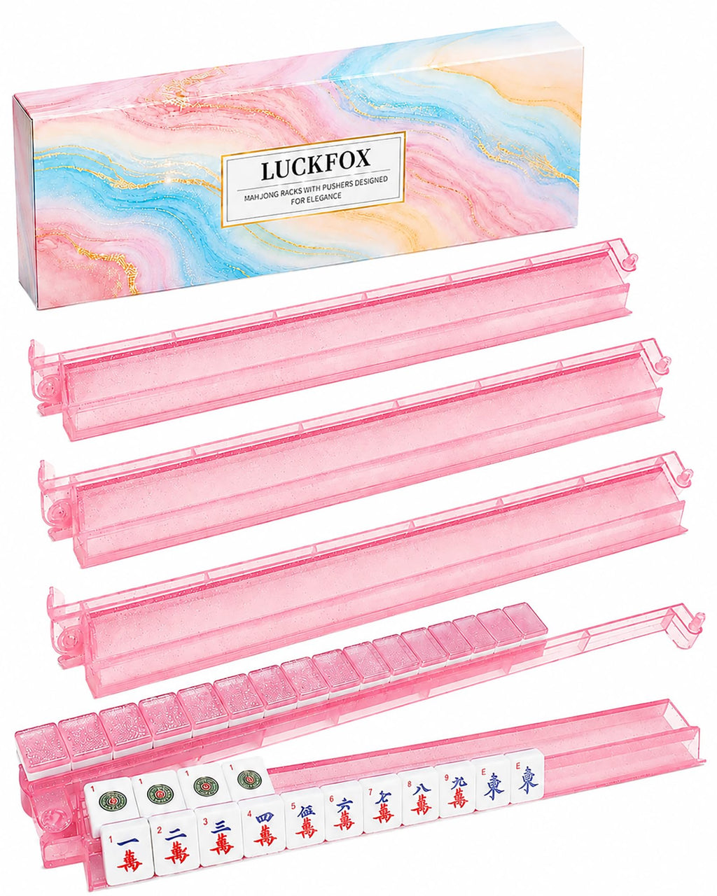 Pink Glitter Acrylic Mahjong Racks with Pushers Set of 4 C42829