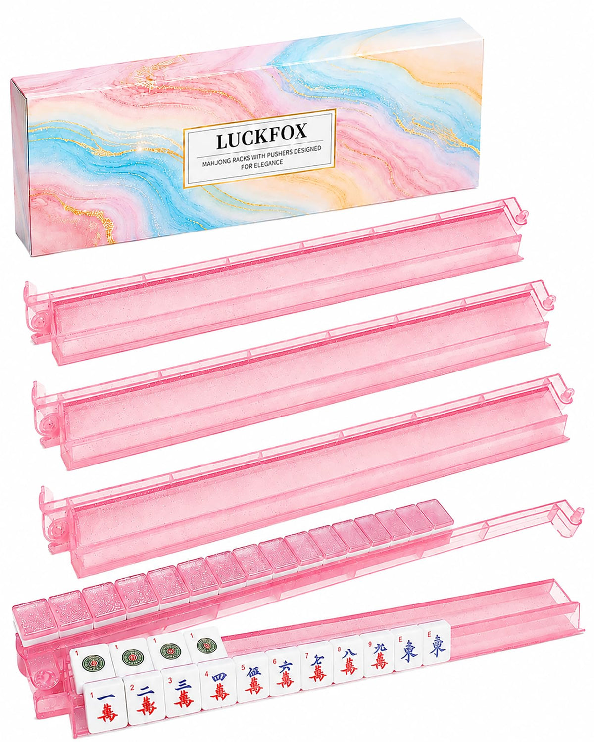 Pink Glitter Acrylic Mahjong Racks with Pushers Set of 4 C42829