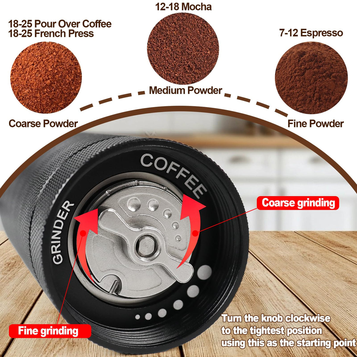 Manual Coffee Grinder Detachable Stainless Steel Conical Burr Black M7951