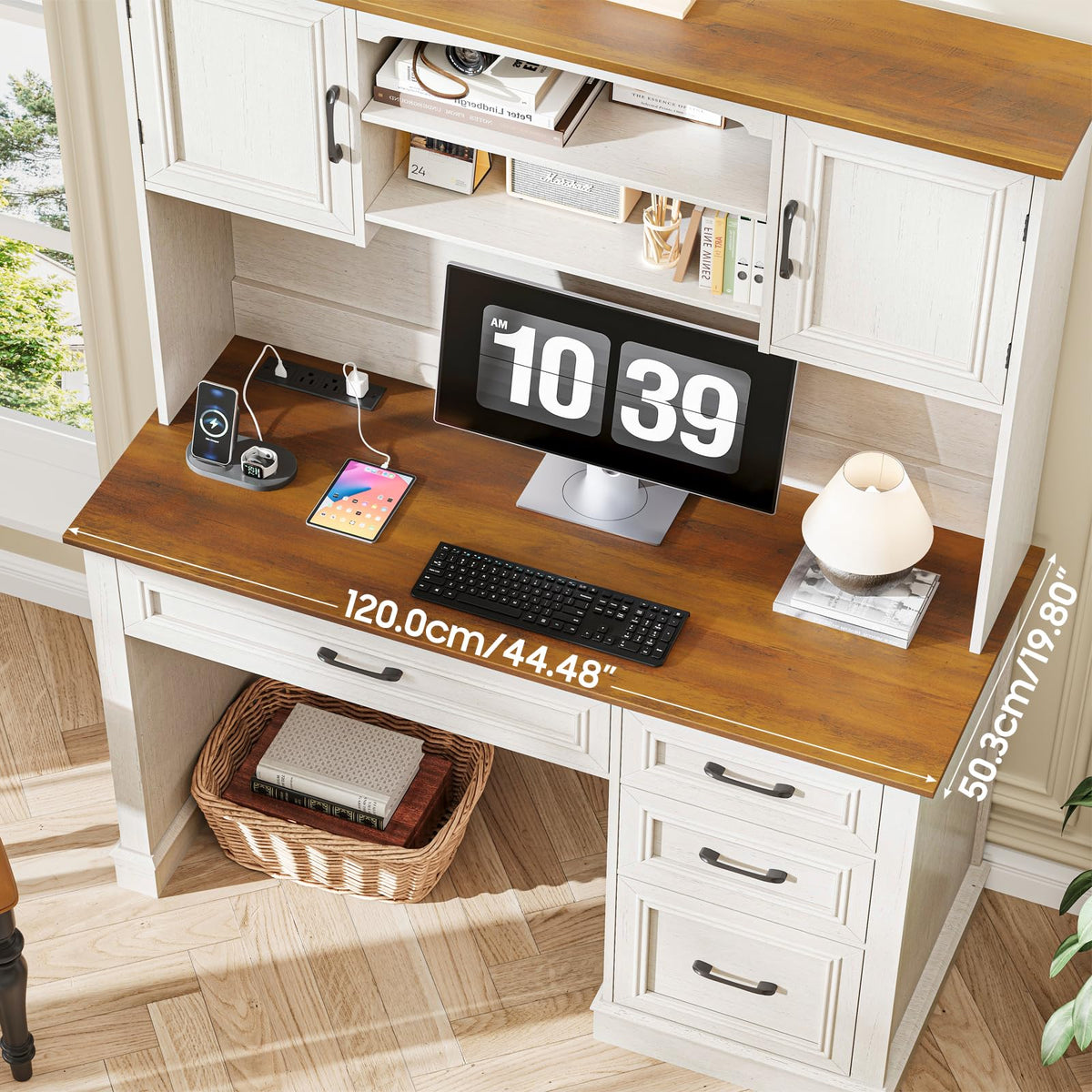 67" Executive Desk with Hutch and Charging Station W740504