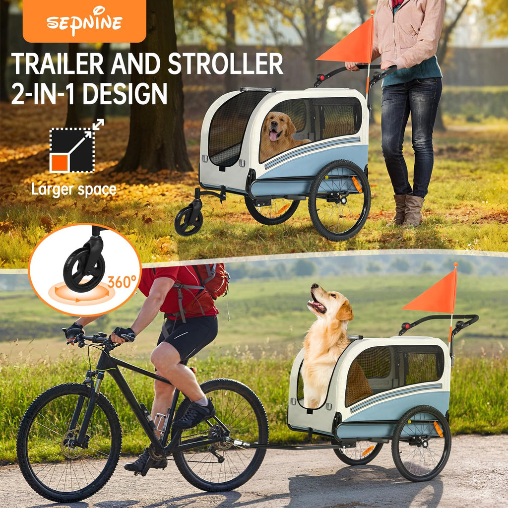 Dog Bike Trailer, 2-in-1 Pet Stroller Cart Bicycle Carrier, Folding with Quick Release Wheels K7990
