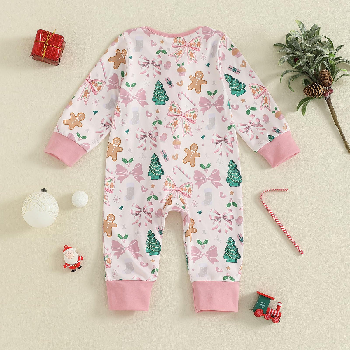 Newborn Christmas Zipper Jumpsuit Romper V3458
