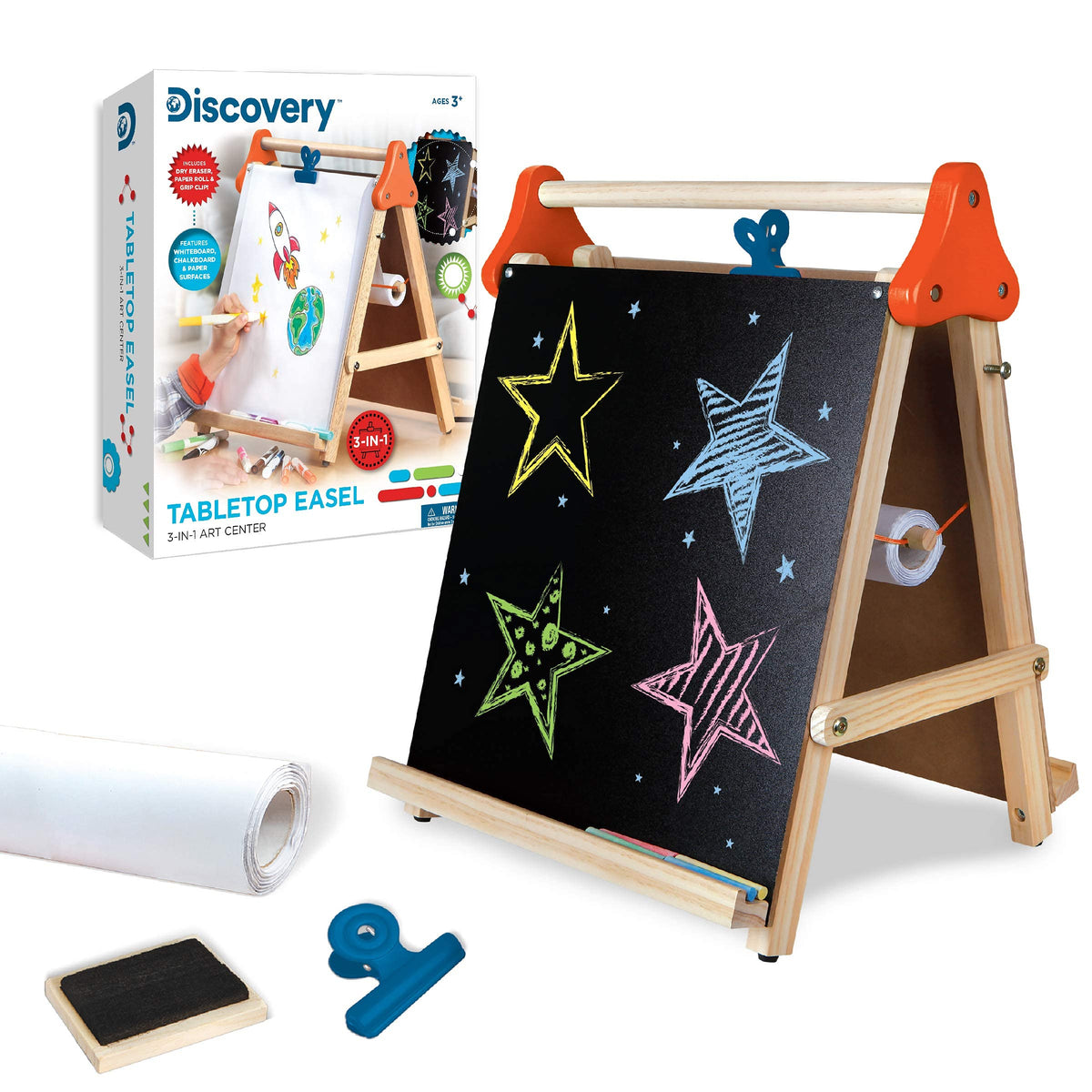 3-in-1 Tabletop Dry Erase Chalkboard Art Easel with Paper Roll Q503883