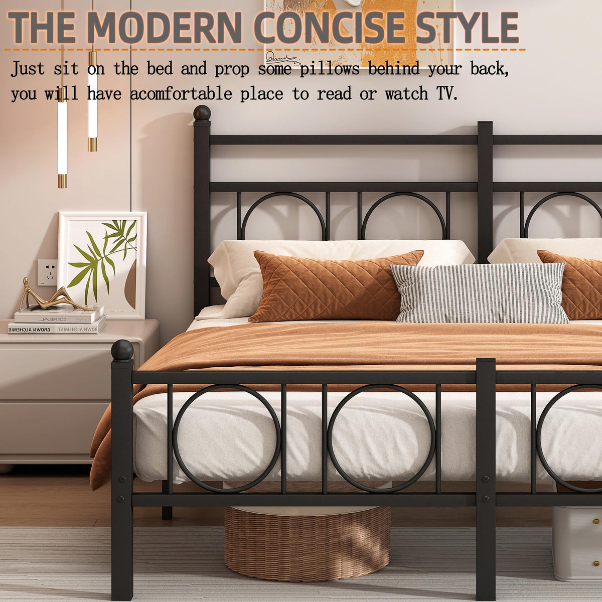 Black Full Bed Frame with Headboard T7299