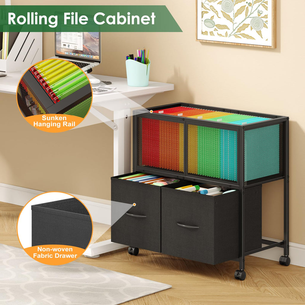 Rolling File Cart with 2 Fabric Drawers B891508