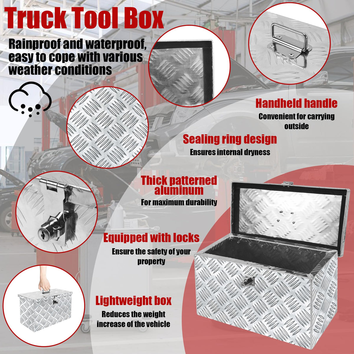 16 Inch Aluminum Waterproof Truck Tool Box with Lock and Keys R724