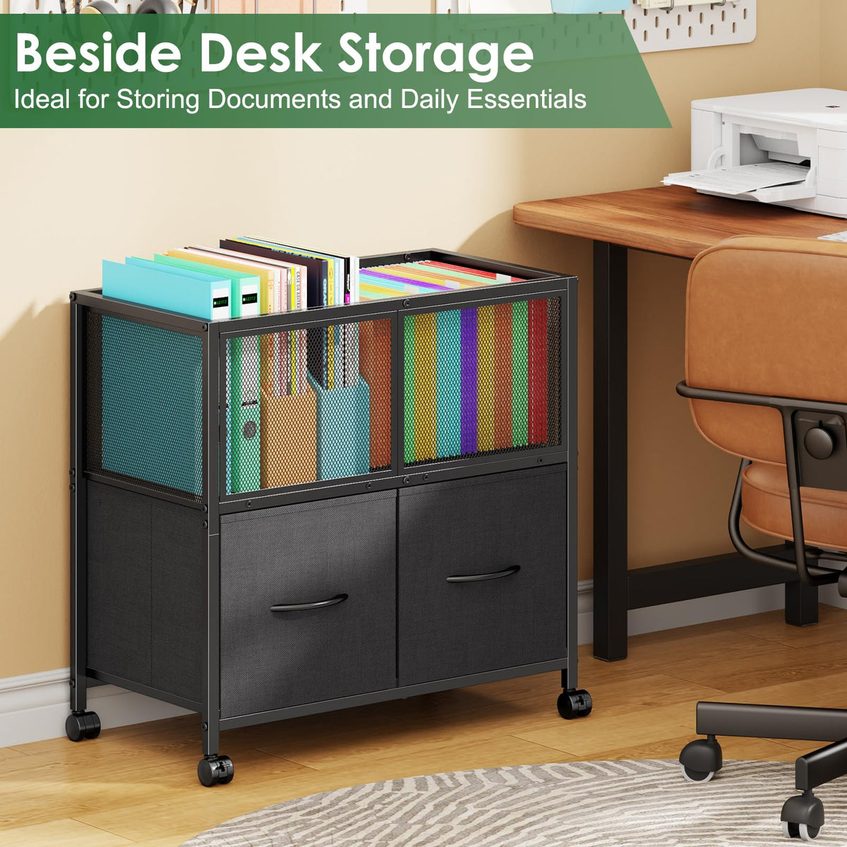 Rolling File Cart with 2 Fabric Drawers B891508