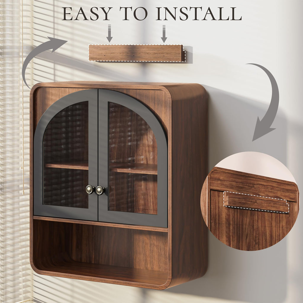Wall Mount Bathroom Cabinet with Arched Glass Doors O8957