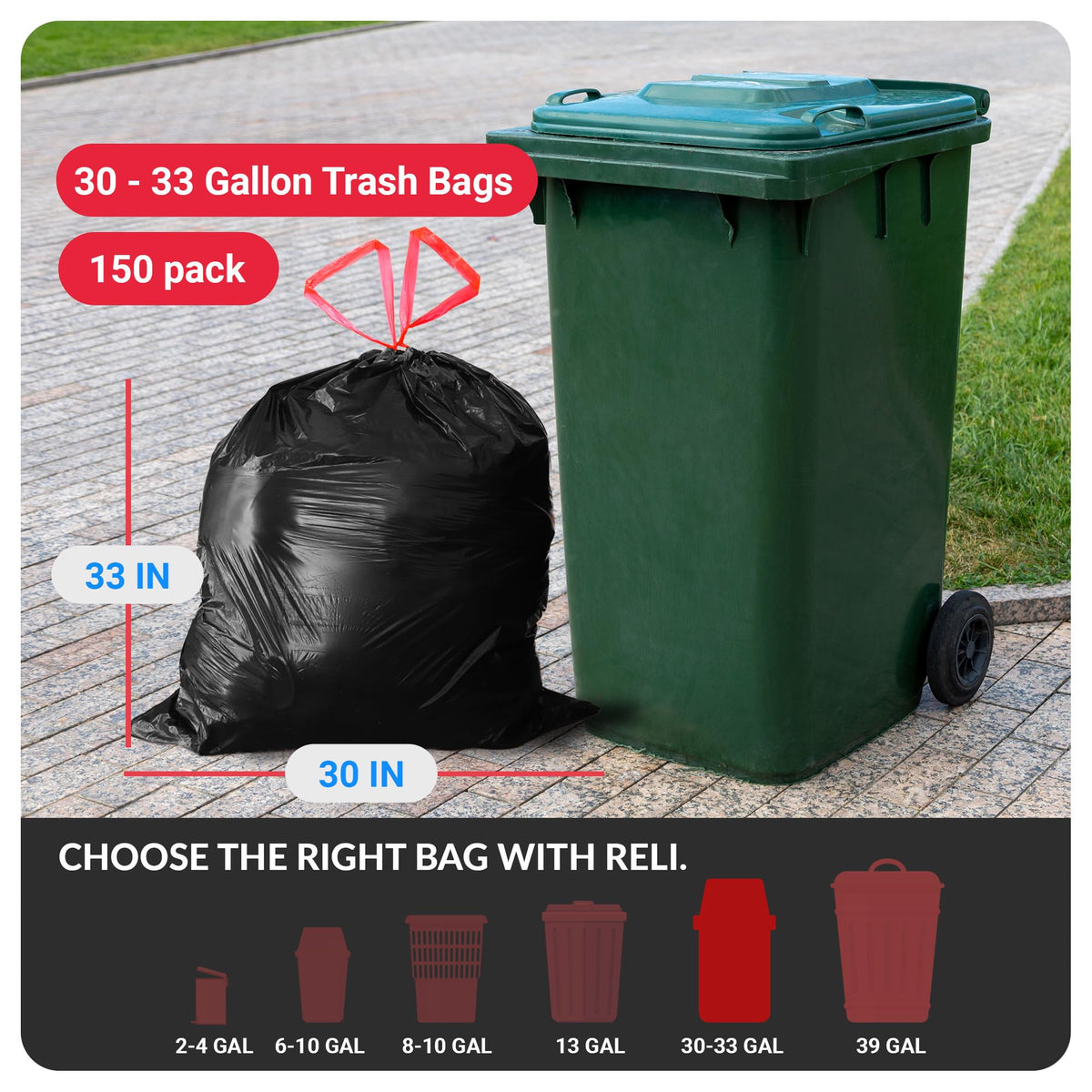 30 Gallon Black Drawstring Trash Bags 150 Count G265060