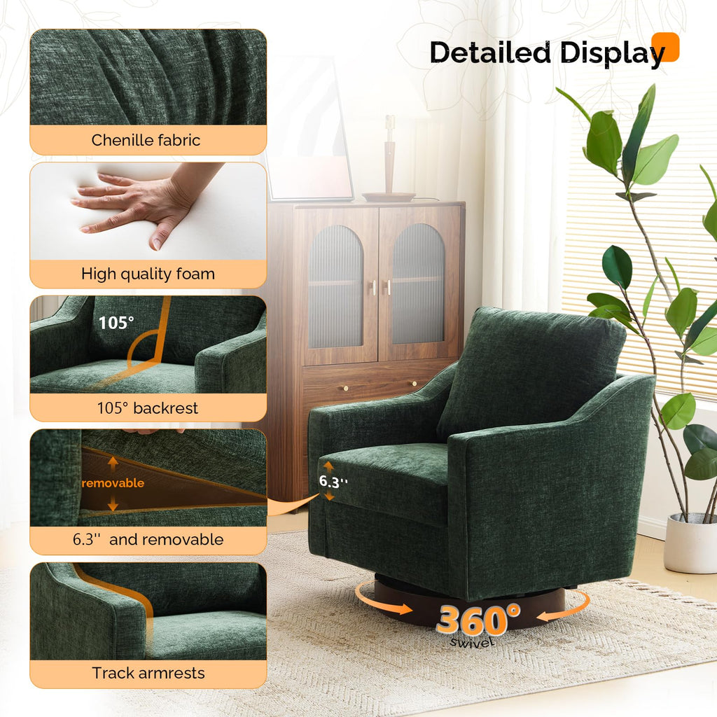 Chenille Green Swivel Accent Chairs Set of 2 T553