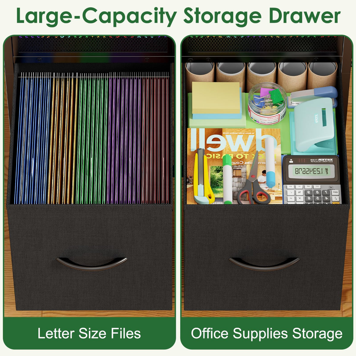 Rolling File Cart with 2 Fabric Drawers B891508