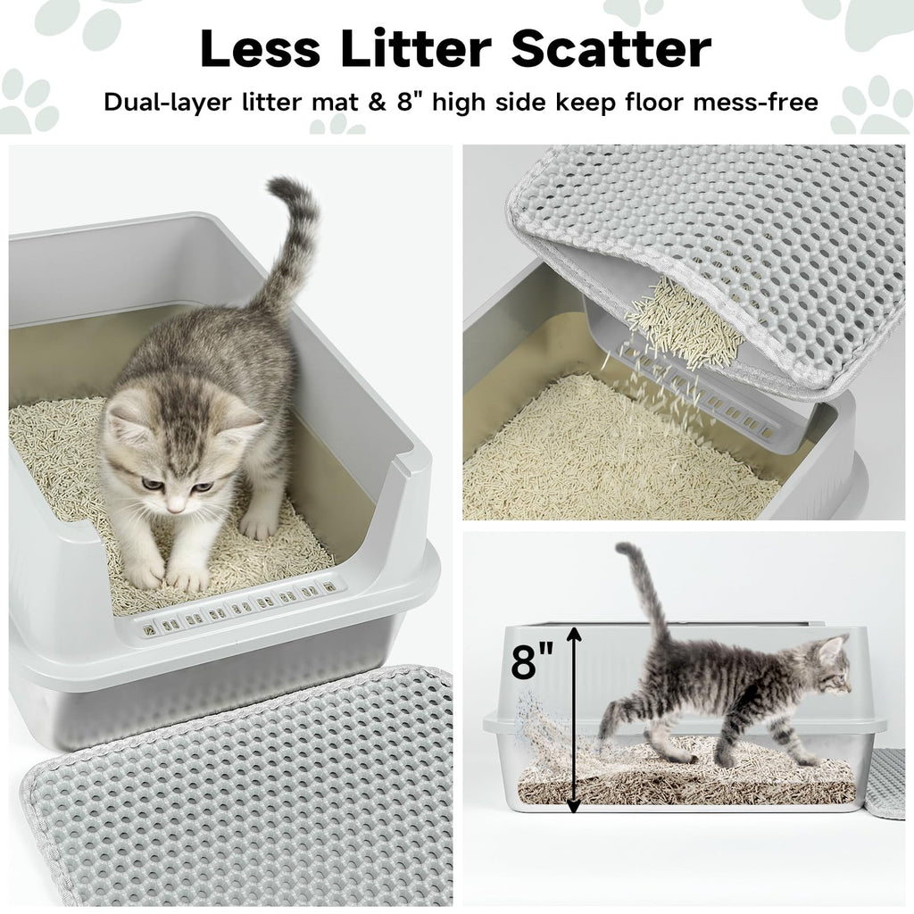 Stainless Steel Cat Litter Box with High Sides, Litter Mat, Scoop I38070