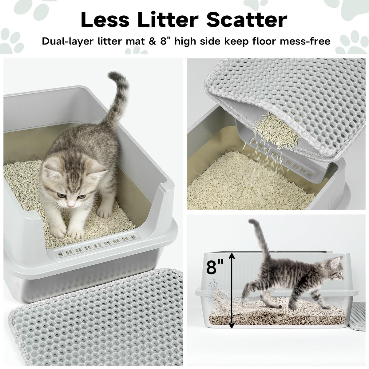 Stainless Steel Cat Litter Box with High Sides, Litter Mat, Scoop I38070