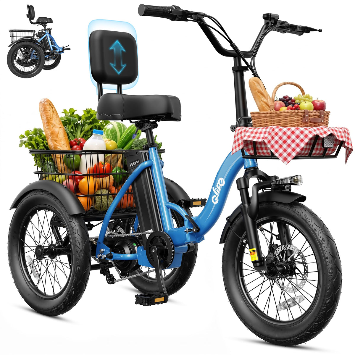 1200W Folding Electric Trike with Cargo Rack R168