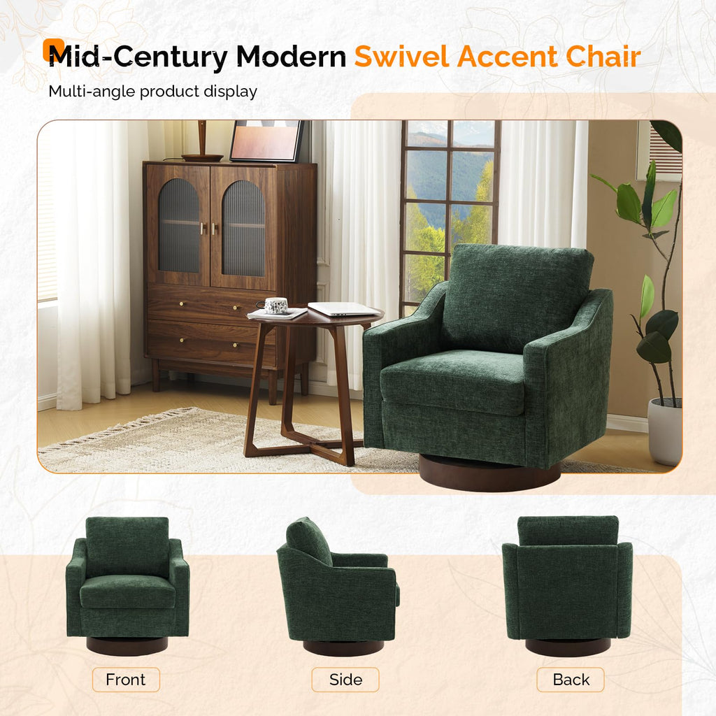 Chenille Green Swivel Accent Chairs Set of 2 T553
