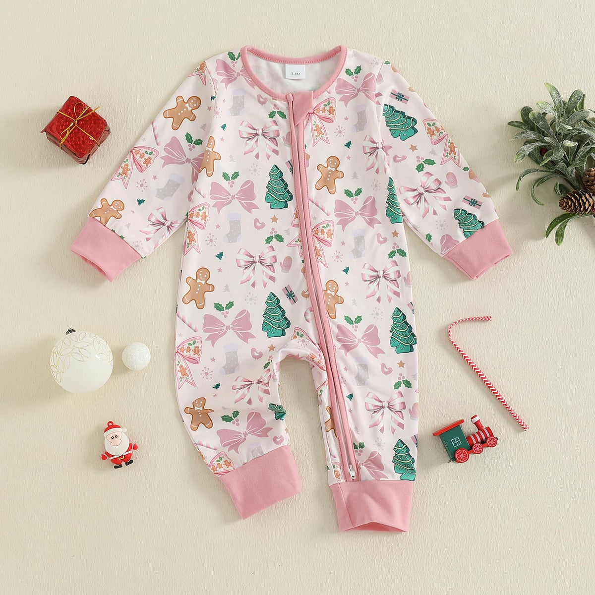 Newborn Christmas Zipper Jumpsuit Romper V3458