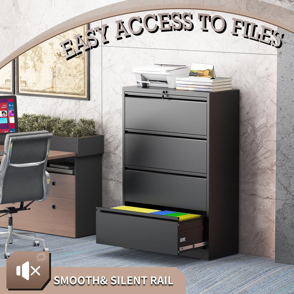 Black 4 Drawer Lateral File Cabinet with Lock C899