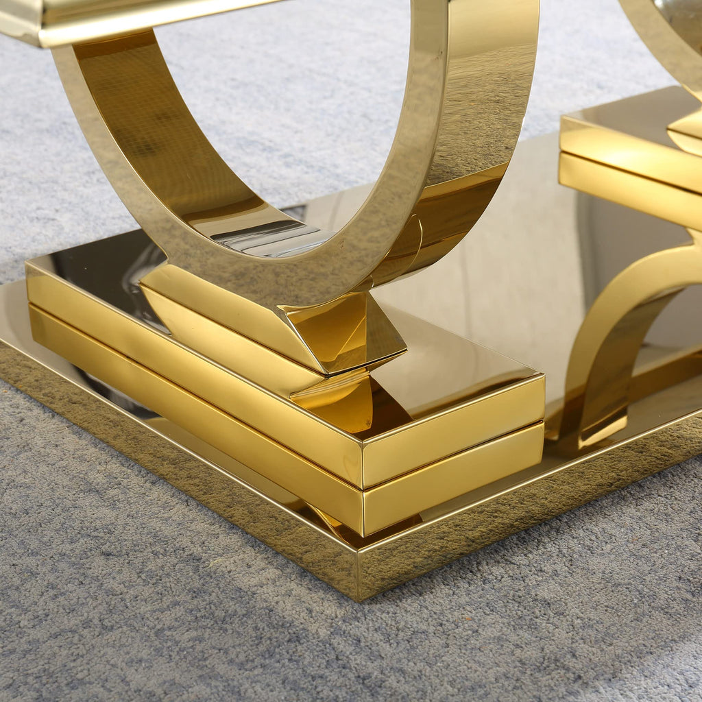 47" Black Faux Marble Coffee Table with Gold Pedestal Base S643