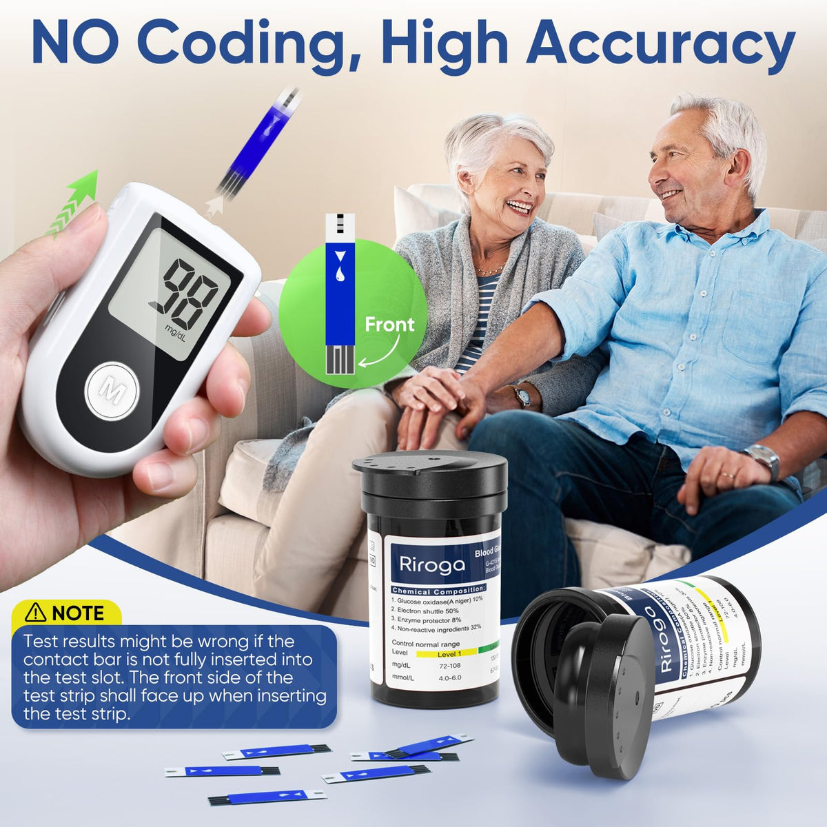 Blood Glucose Monitor Kit with 100 Strips, 100 Lancets, Lancing Device, No Coding L783629
