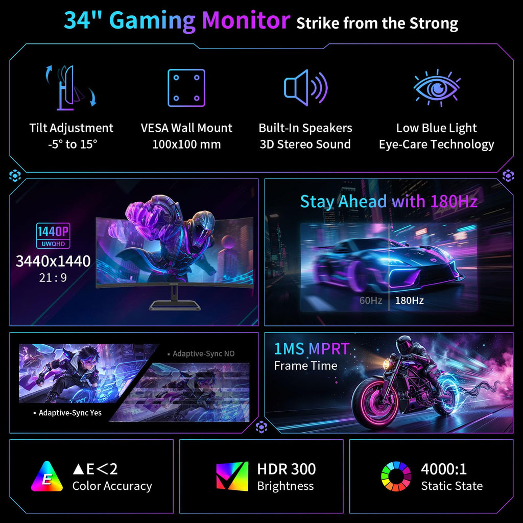 34” Curved Ultrawide Gaming Monitor 180Hz 3440×1440 S863450