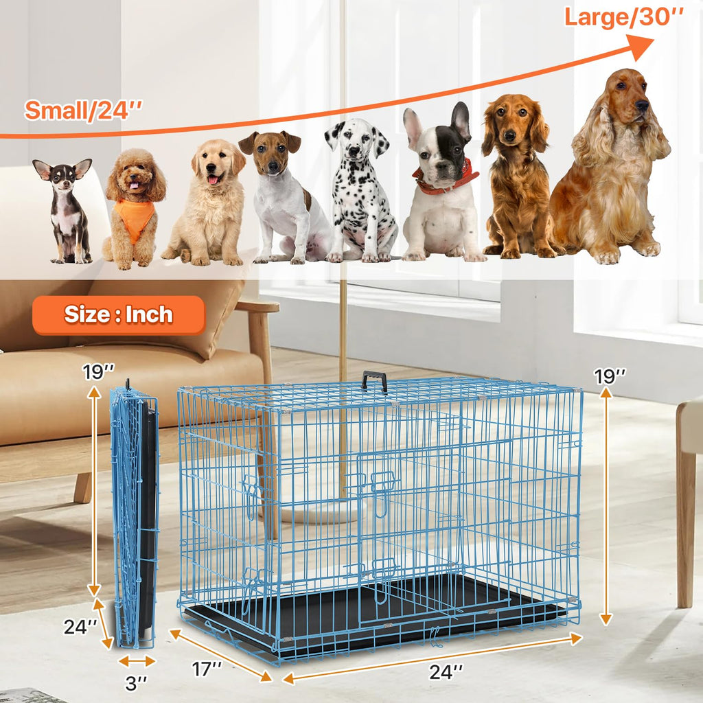 Folding Metal Dog Crate with Plastic Tray & Divider W2154