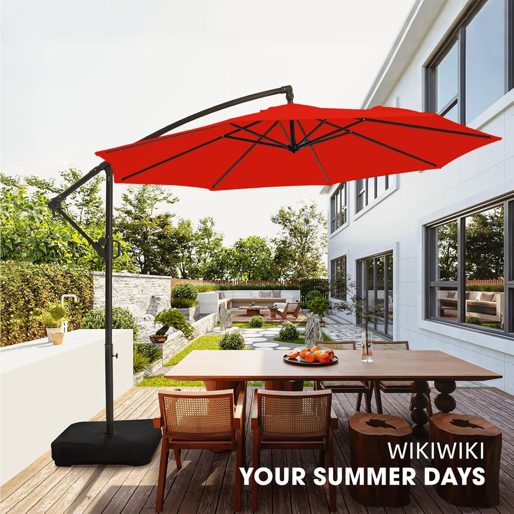 10ft Orange Red Offset Cantilever Patio Umbrella with Base S150