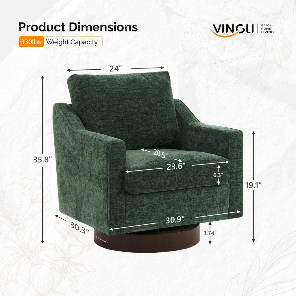 Chenille Green Swivel Accent Chairs Set of 2 T553