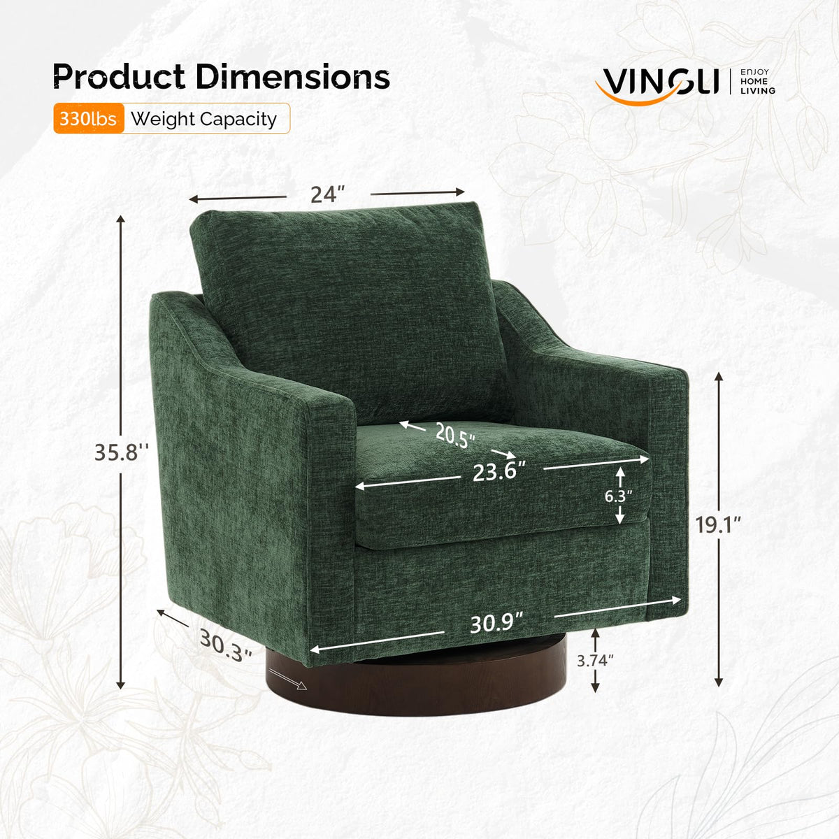 Chenille Green Swivel Accent Chairs Set of 2 T553