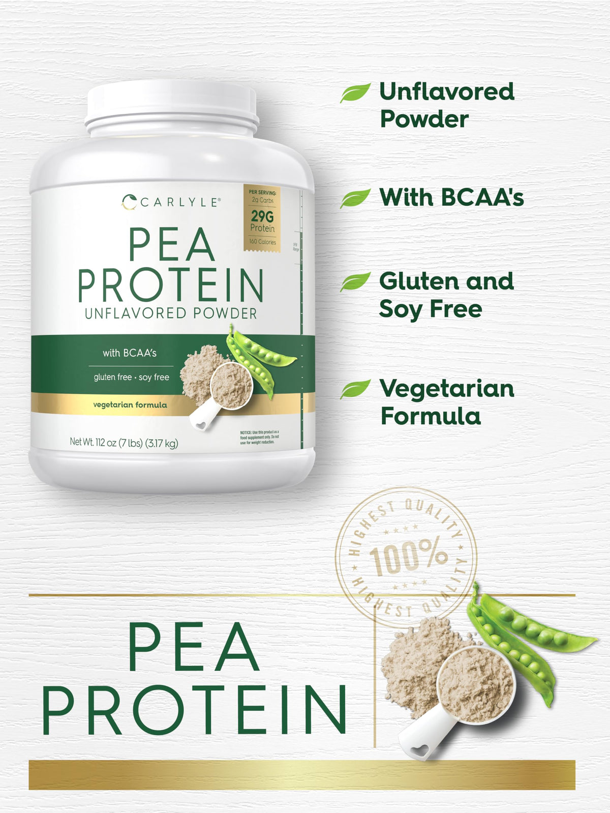 Pea Protein Isolate Powder 7lb Unflavored K3615