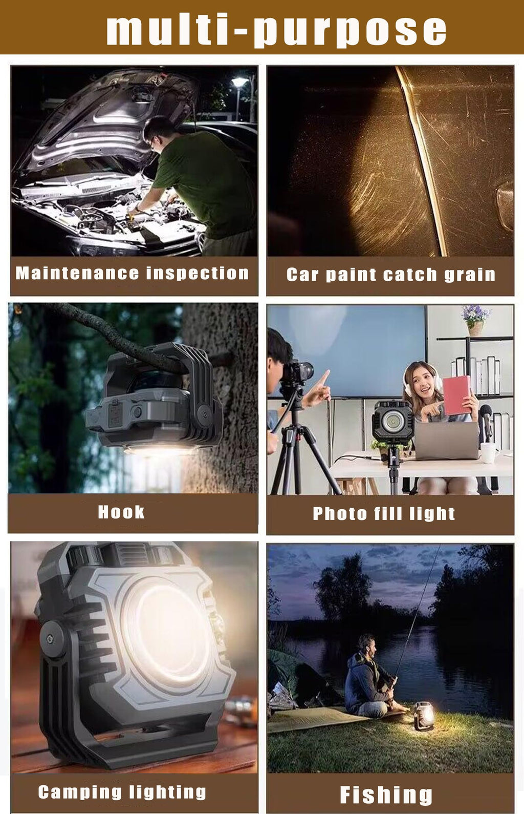 Rechargeable Magnetic COB Work Light 1500LM Waterproof Foldable S834