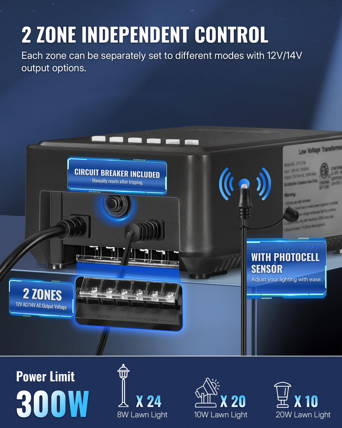 300W Low Voltage Landscape Transformer with Timer & Photocell Sensor K26289
