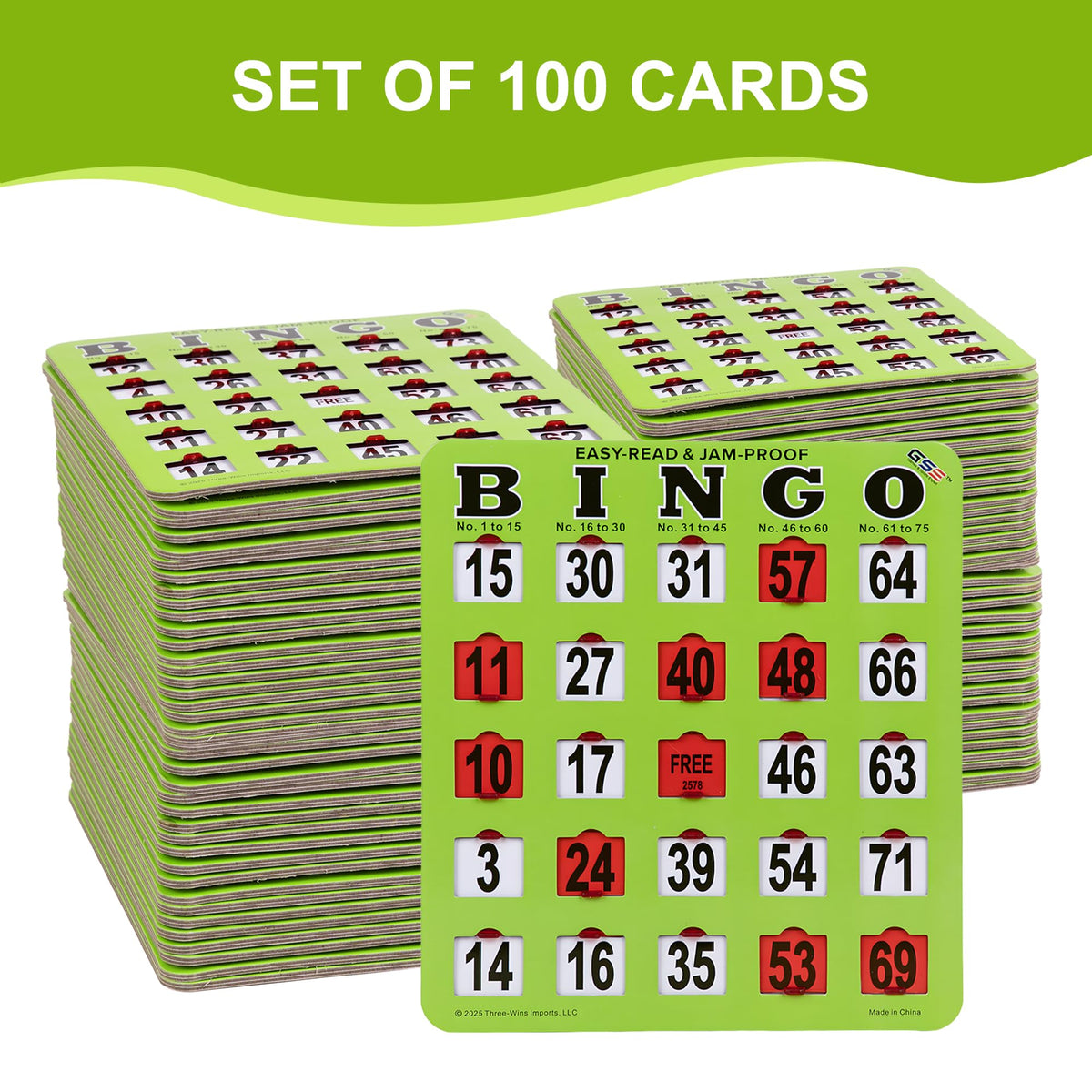 100-Pack Reusable Bingo Cards G338422