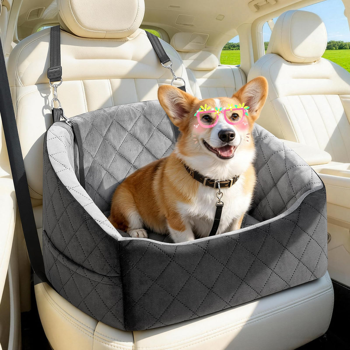 Dog Car Seat for Small Dogs Up to 30 Lbs, Grey-Black J856481