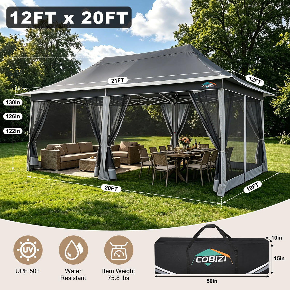 12x20 Pop Up Gazebo with Mosquito Netting S628406