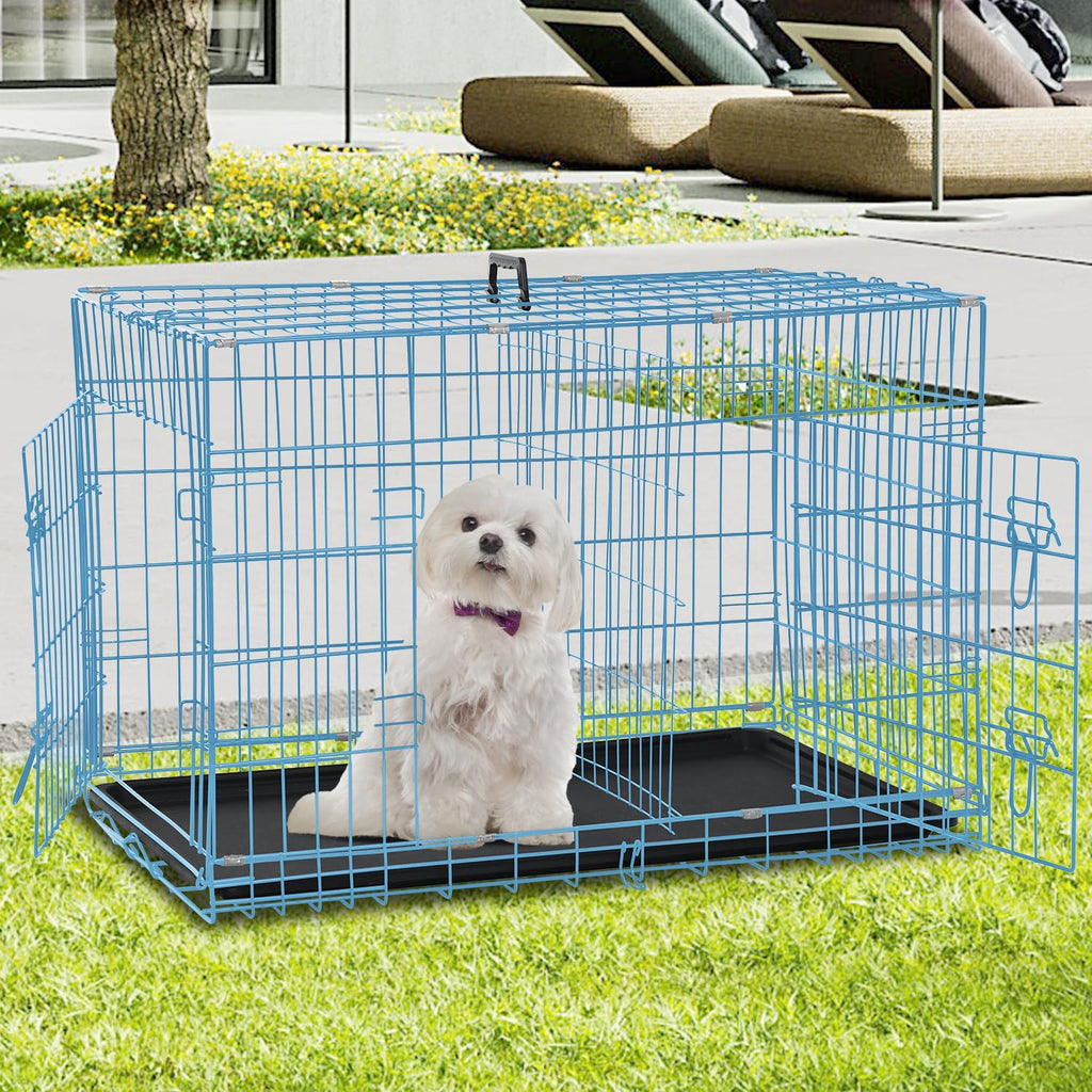 Folding Metal Dog Crate with Plastic Tray & Divider W2154