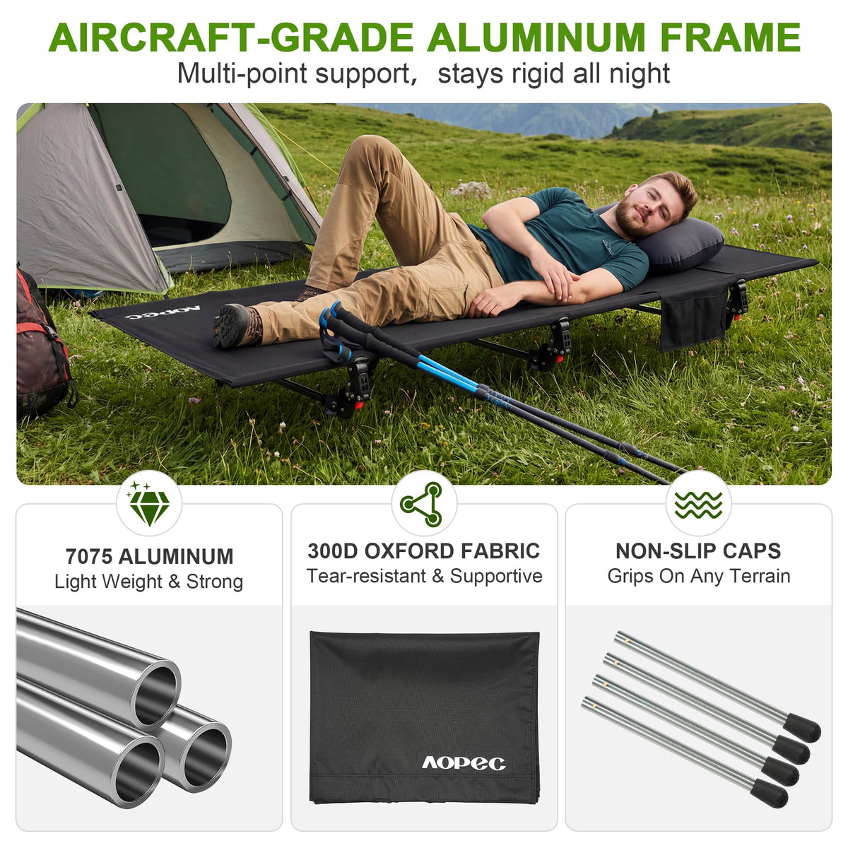 Height Adjustable Black Camping Cot O353920