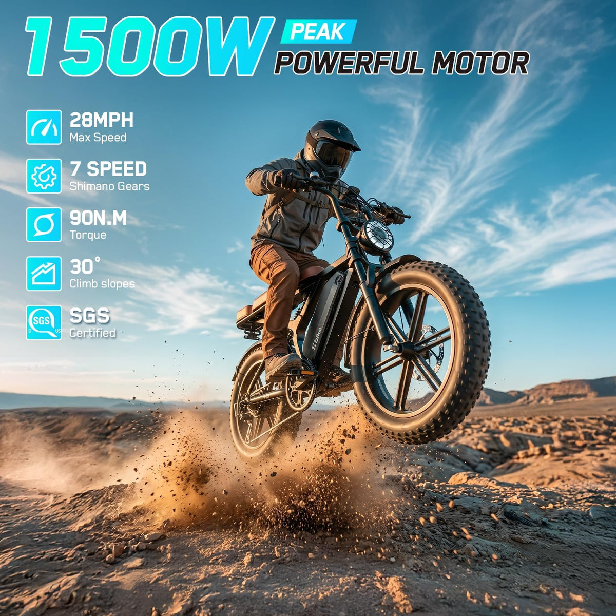 Electric Bike 48V 15 Ah Battery 2000W Peak Motor 28MPH T103