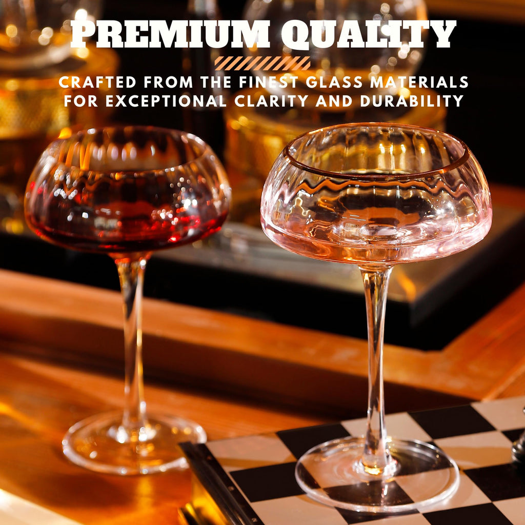 Coupe Glasses Set of 4 Hand Blown 8.45 oz Gold Rim L79495