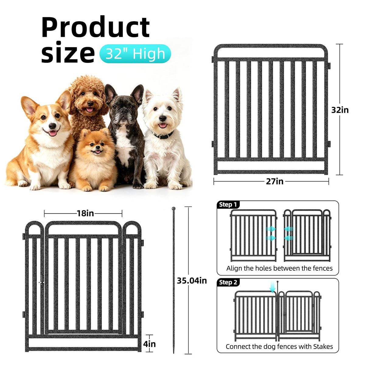 Dog Playpen Outdoor Silver 32'' 16 Panels 2 Gates S750053