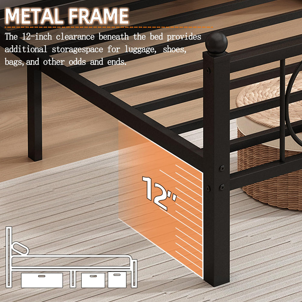 Black Full Bed Frame with Headboard T7299