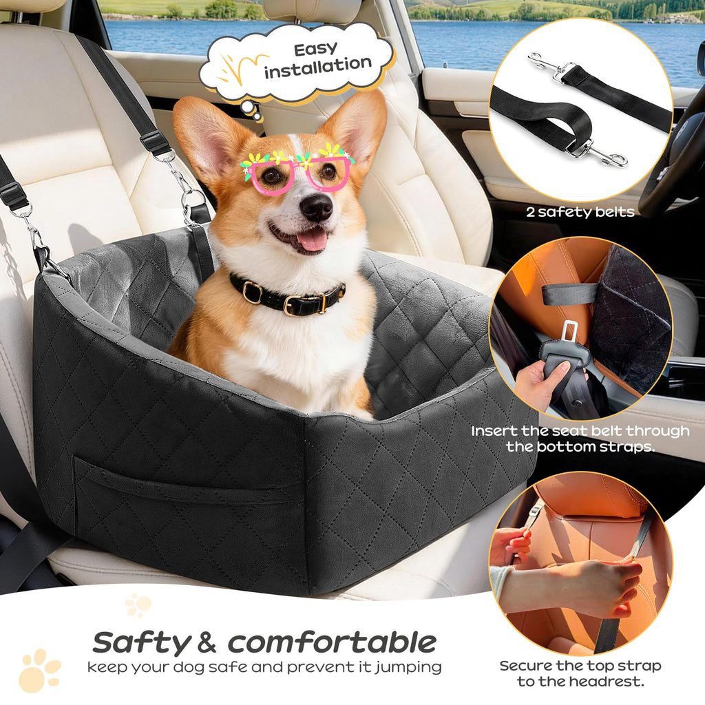 Dog Car Seat for Small Dogs Up to 30 Lbs, Grey-Black J856481