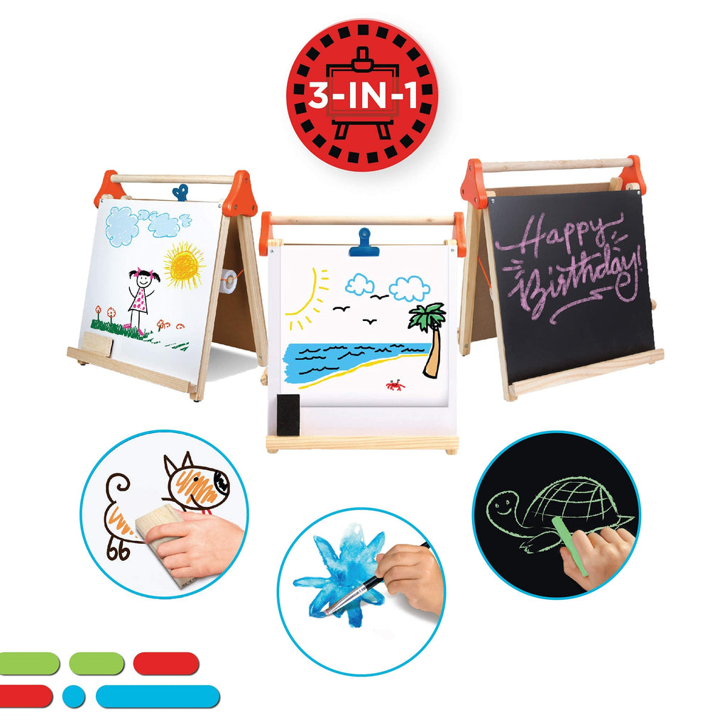 3-in-1 Tabletop Dry Erase Chalkboard Art Easel with Paper Roll Q503883