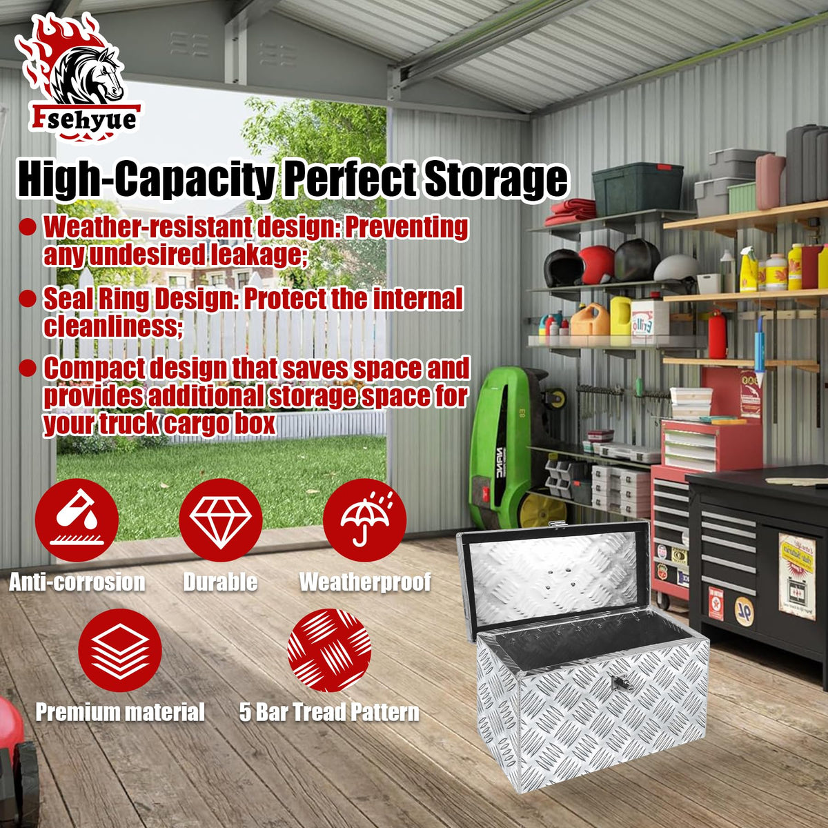 16 Inch Aluminum Waterproof Truck Tool Box with Lock and Keys R724