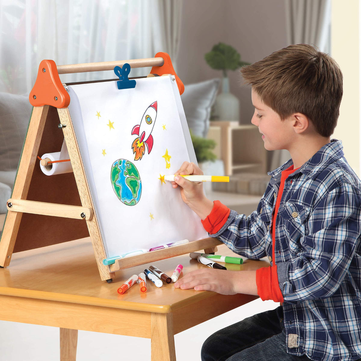 3-in-1 Tabletop Dry Erase Chalkboard Art Easel with Paper Roll Q503883
