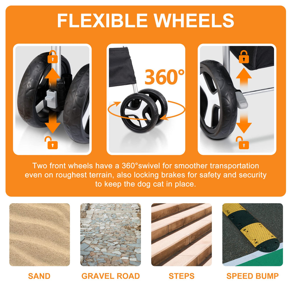 4 Wheels Foldable Pet Stroller with Storage Basket and Cup Holder R950032